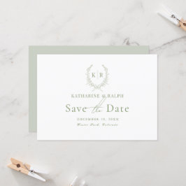 Sage Botaniacal Wappen Monogramm Save the Date Einladung