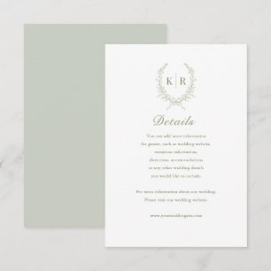 Sage Botaniacal Wappen Wedding Details Card RSVP Karte