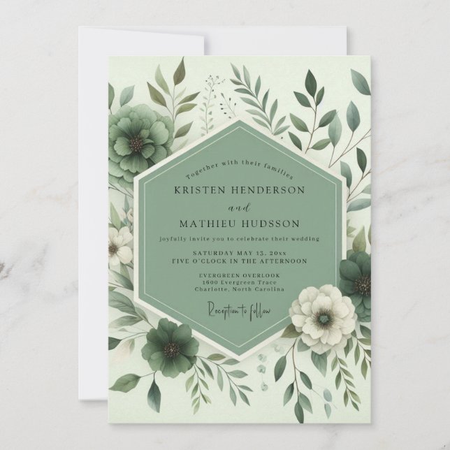 Sage Botanical Whimsy Wedding Einladung (Vorderseite)