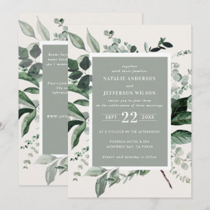 Sage botanische florale elegante Hochzeitsdetails Einladung