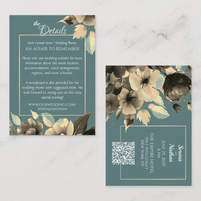 Sage Bouquet QR Code Hochzeitsdetails Begleitkarte (Vorne/Hinten)