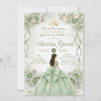 Sage Bow Ribbon Quinceañera XV-Party Einladung