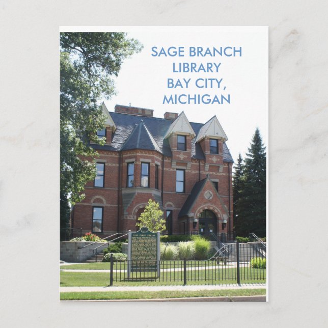 SAGE BRANCH BIBLIOTHEK, BAY CITY, MICHIGAN POST CA POSTKARTE (Vorderseite)