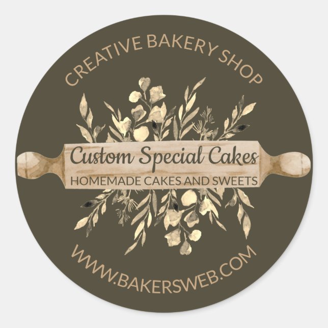 Sage Brown Bäckerei Blume Kochen Rolling Button Runder Aufkleber (Vorderseite)