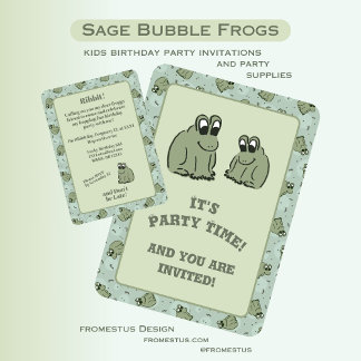 Sage Bubble Frogs - fun kids birthday party. Einladung