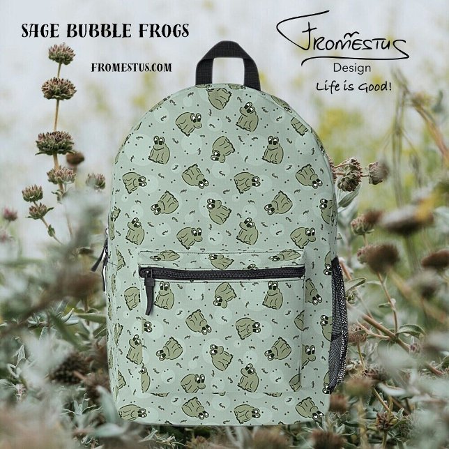 Sage Bubble Frogs - laurel Green Children pattern. Bedruckter Rucksack (Von Creator hochgeladen)