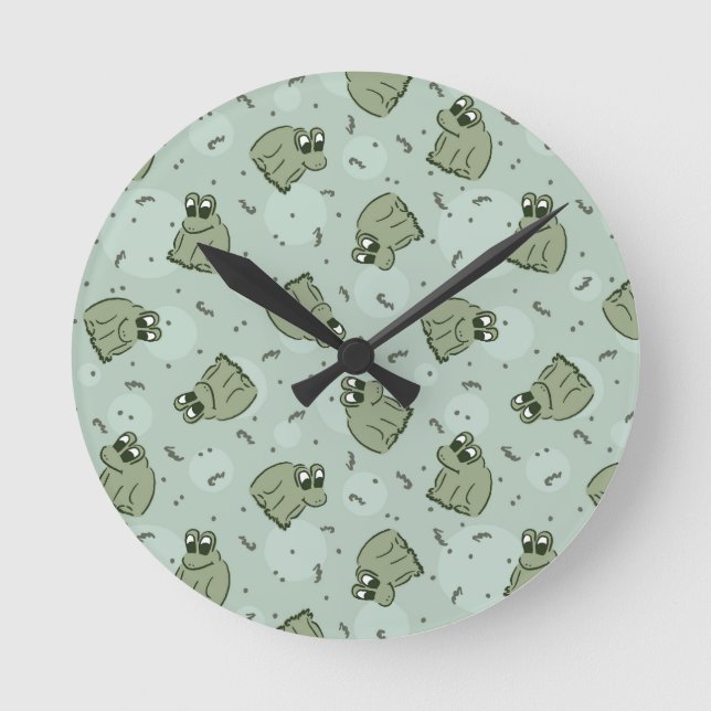 Sage Bubble Frogs - laurel Green Children pattern. Runde Wanduhr (Vorderseite)