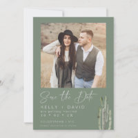 Sage Cactus succulent Save the Date Card