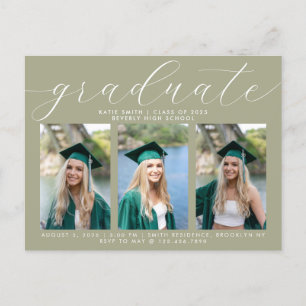 Sage Calligraphy Minimaler Abschluss 3 Foto Einladungspostkarte