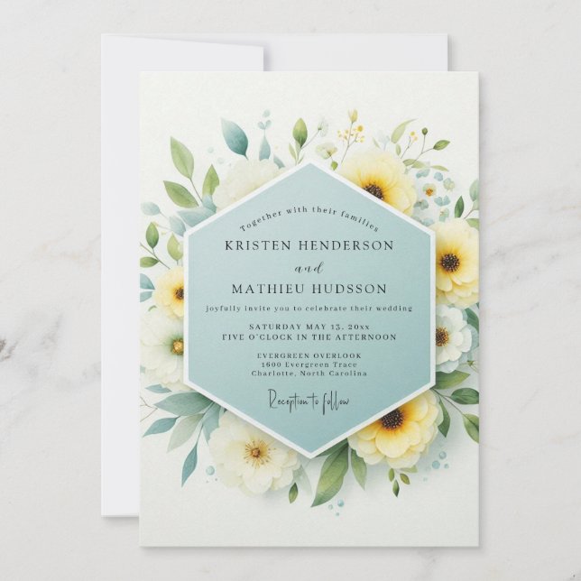 Sage Canary Meadow Hochzeit Einladung (Vorderseite)
