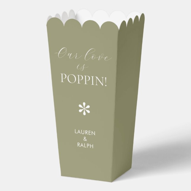 Sage | Chic Minimal Script Wedding Popcorn Geschenkschachtel (Vorderseite)