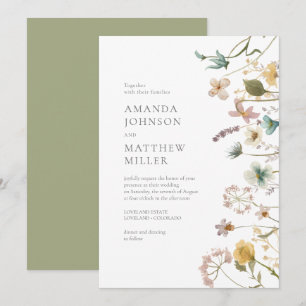 Sage Chic Spring Delicate Pressed Florals Hochzeit Einladung