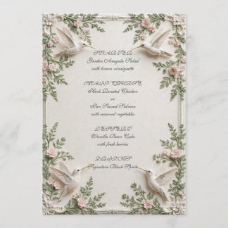 Sage Chinoiserie Roségarten Hochzeitsmenü Menükarte