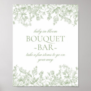 Sage Chinoiserie Vintag Floral Baby Bouquet Bar Poster