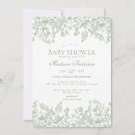 Sage Chinoiserie Vintag Floral Baby Dusche Einladung