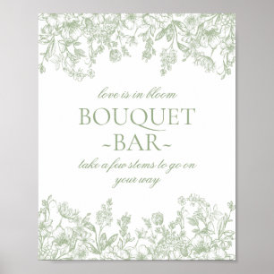 Sage Chinoiserie Vintag Floral Bridal Bouquet Bar Poster