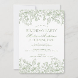 Sage Chinoiserie Vintag Floral Geburtstagsparty Einladung