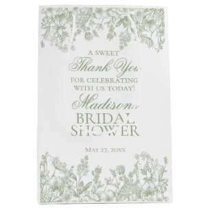 Sage Chinoiserie Vintage Floral Brautparty Mittlere Geschenktüte