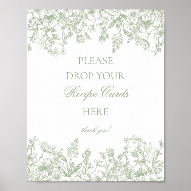 Sage Chinoiserie Vintage Floral Rezept teilen Poster (Vorne)
