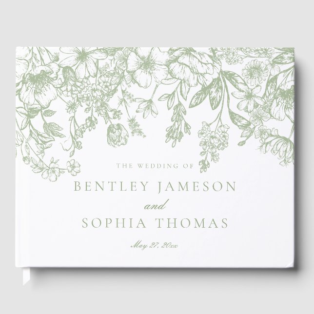 Sage Chinoiserie Vintage Floral Wedding Guestbook Gästebuch (Vorderseite)