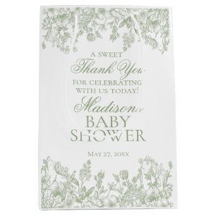 Sage Chinoiserie Vintage Florale Babyparty-Geschen Mittlere Geschenktüte