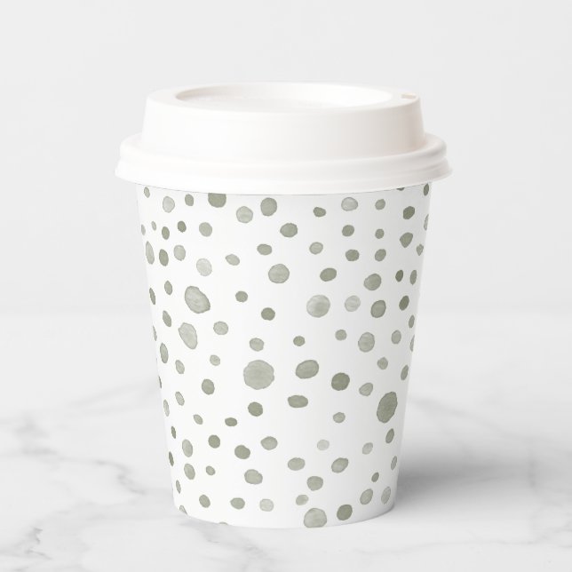 Sage Confetti Wasserfarbe Dots Papier Cup Pappbecher (Vorderseite)