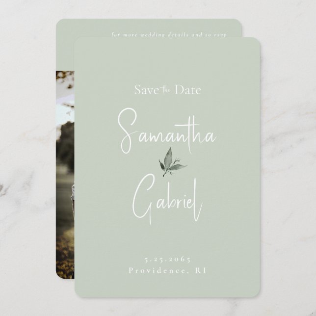 Sage Contemporary Foto Wedding Save the Date (Vorne/Hinten)