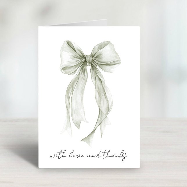 Sage Coquette Bow Wasserfarbe Brautparty Dankeskarte (Von Creator hochgeladen)
