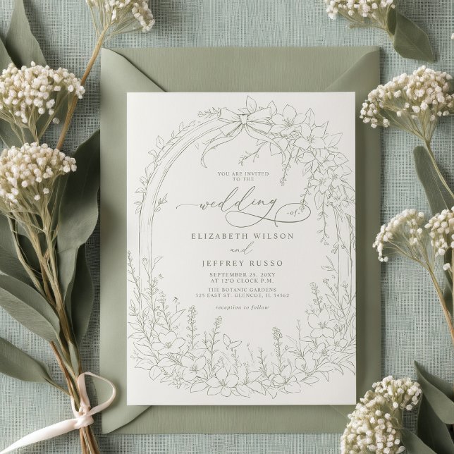 Sage Coquette Woodland Garden Blumenzwiebeln Einladung (Sage Coquette Woodland Garden Floral Wedding Invitation)