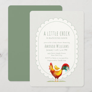 Sage Cottagecore Hahn Baby Shower Einladung