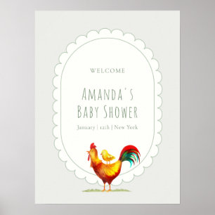 Sage Cottagecore Hahn Küken Baby Shower Willkommen Poster