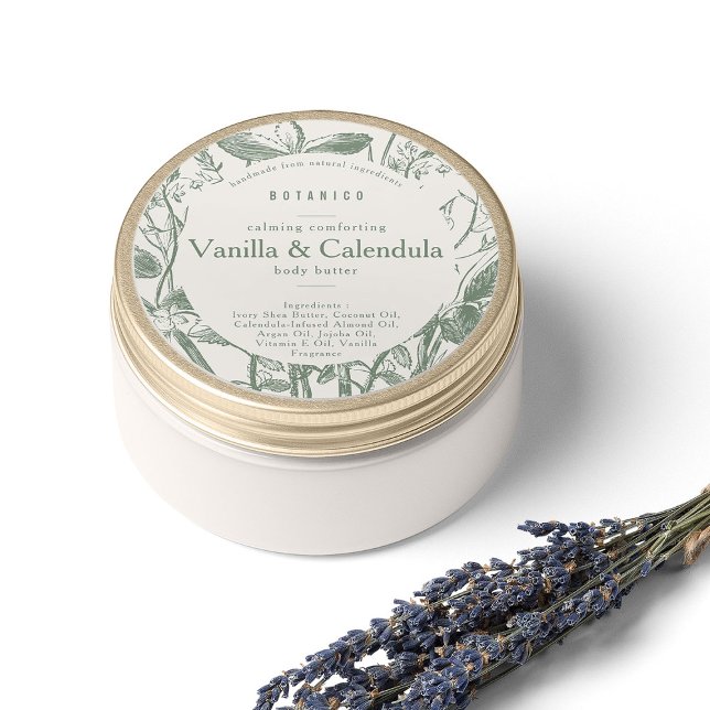 Sage Cream Botanischen Flor Modernes einfaches Pro Runder Aufkleber (Von Creator hochgeladen)