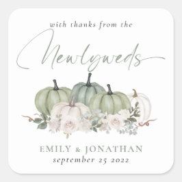 Sage Cream Pumpkins Florals Danke an Newlyweds Quadratischer Aufkleber