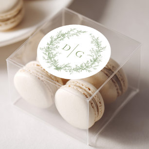 Sage Crest Monogramm-Hochzeit Runder Aufkleber