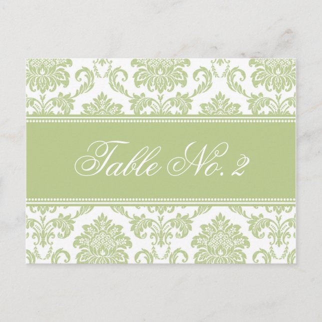 Sage Damask Hochzeit Tischnummer (Vorderseite)
