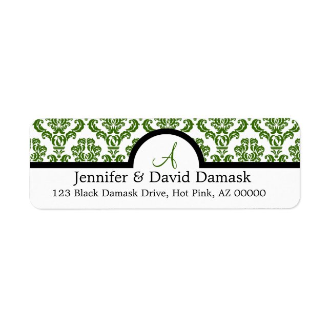 Sage Damask Wedding Monogram Address Labels (Vorne)