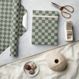 Sage Dark Green Checker Checkerboard Checkered Geschenkpapier