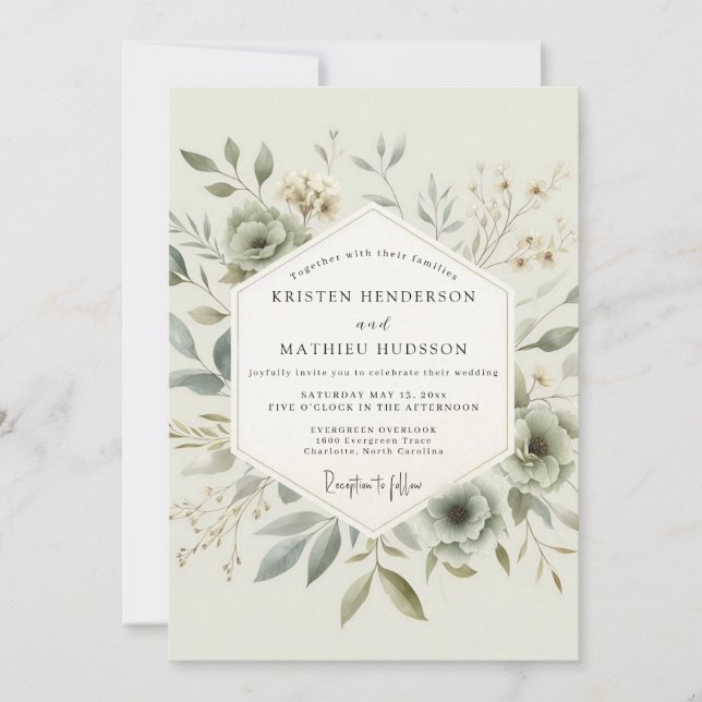 Sage Delicate Botanical Wedding Einladung (Vorderseite)