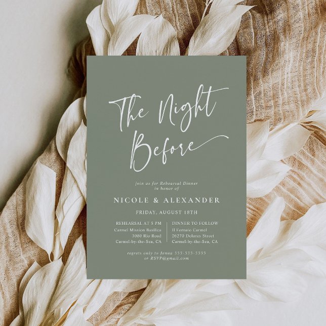 Sage Die Einladung zum Probedinner am Vorabend (Modern Sage Green The Night Before Rehearsal Dinner Invitation)