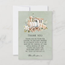 Sage Dusty Blue Train Baby Dusche Danke Karten