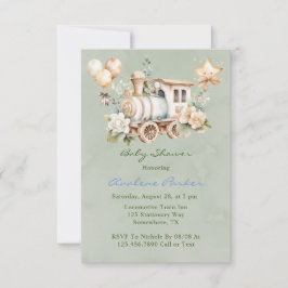 Sage Dusty Blue Train Boy Baby Dusche lädt ein Dankeskarte