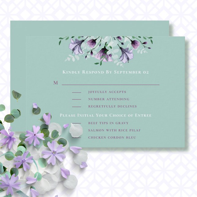 Sage Dusty Lila Romantic Menu Wedding RSVP (Von Creator hochgeladen)