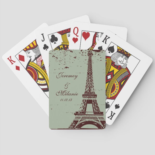 Sage Eiffel Tower Gastgeschenk Hochzeit Spielkarte (Rückseite)