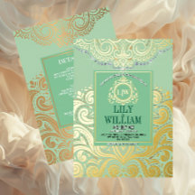 Sage Elegant Artdeco Mongram Wedding Gold