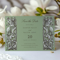 Sage Elegante Jugendstil-Save the Date-Karte