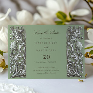 Sage Elegante Jugendstil-Save the Date-Karte Einladung