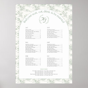 Sage Elegante Toile Seating Chart Poster