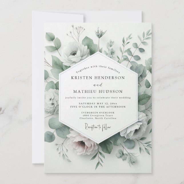 Sage Ethereal Bloom Hochzeit Einladung (Vorderseite)