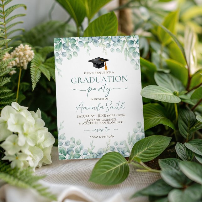 Sage Eucalyptus Border Graduation Invite Einladung (Von Creator hochgeladen)