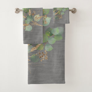 SAGE EUCALYPTUS BRUSHED METALLIC GRAY BATH BADHANDTUCH SET